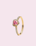 Gold Heart Shaped Ring + Pink Charm
