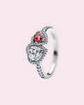 Silver Double Heart Shaped Ring + Pink Charm