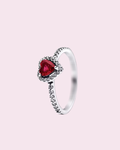 Silver Heart Shaped Ring + Red Charm
