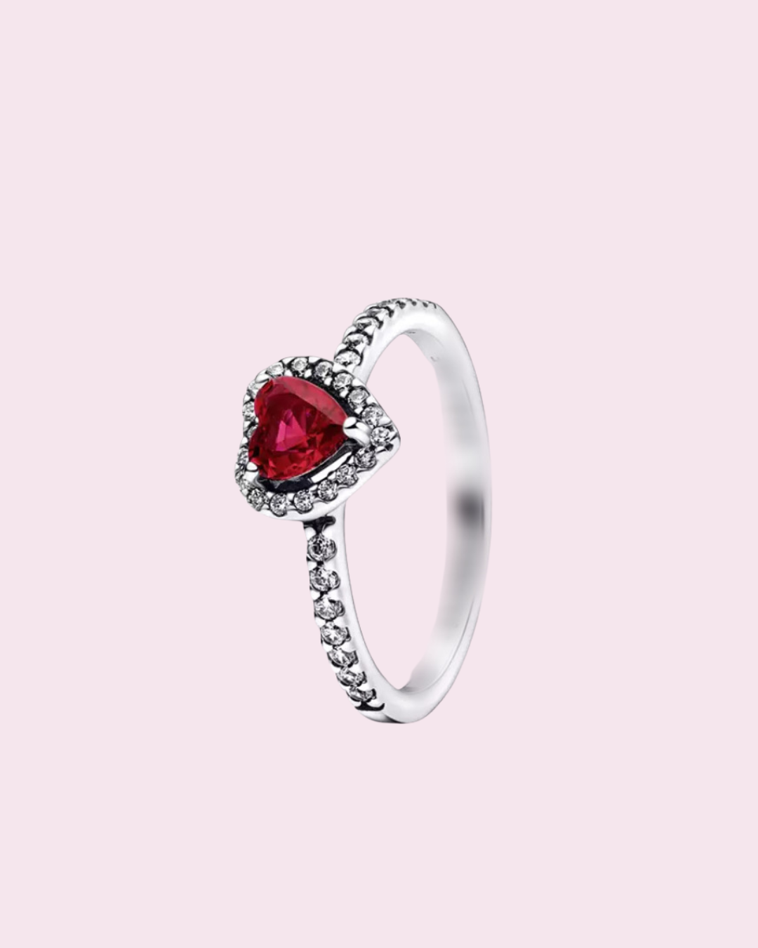 Silver Heart Shaped Ring + Red Charm