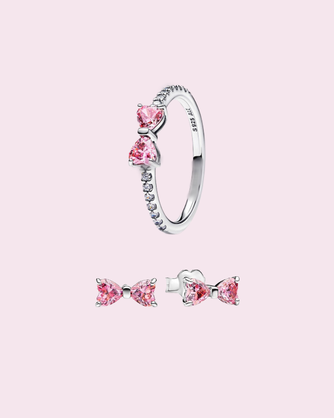 Silver Bow Gift Set + Pink Charm